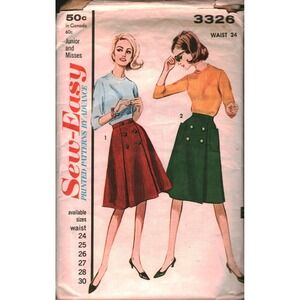 Vintage Advance 3326 Sewing Pattern Coachman Front Wrap Skirt W 24 Junior Miss